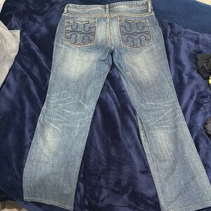 Tory Burch Blue Straight Leg Jeans with Faded Wash